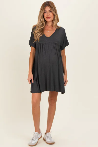 PinkBlush Charcoal V-Neck Basic Maternity Dress
