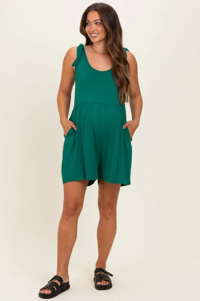 PinkBlush Forest Green Knot Strap Maternity Romper