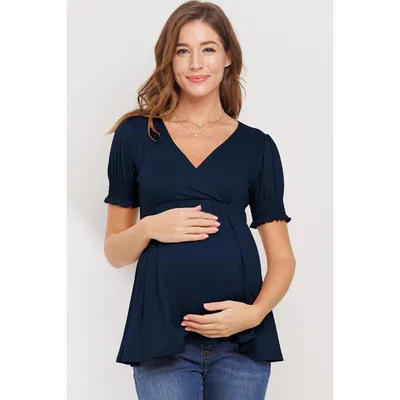Target Hello Miz Maternity Wrap Nursing Empire Waist Top - Navy - Medium