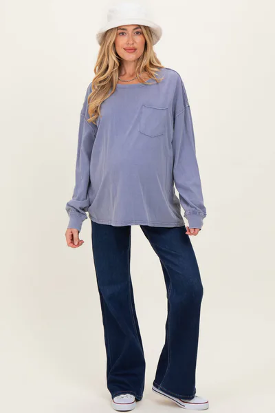 PinkBlush Navy Dark Wash Maternity Flare Jeans