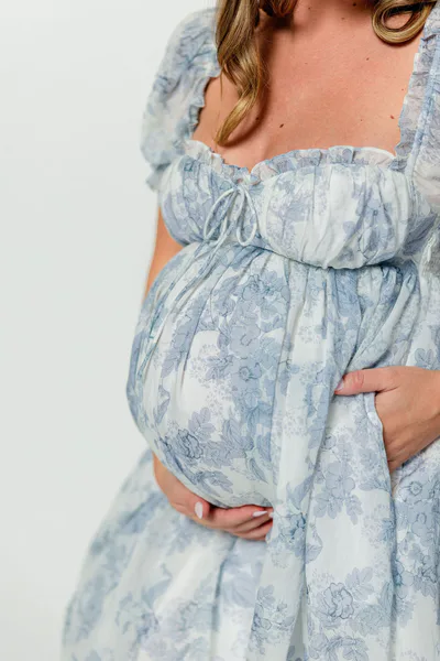 Worth Collective Olivia Maxi Dress in Blue Floral - Bump Friendly