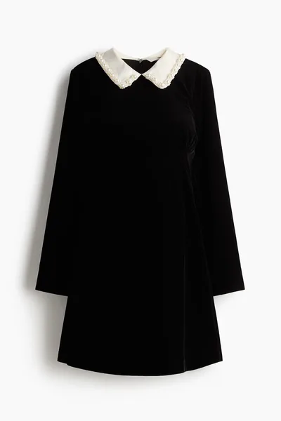 H&M MAMA Velvet Dress with Collar