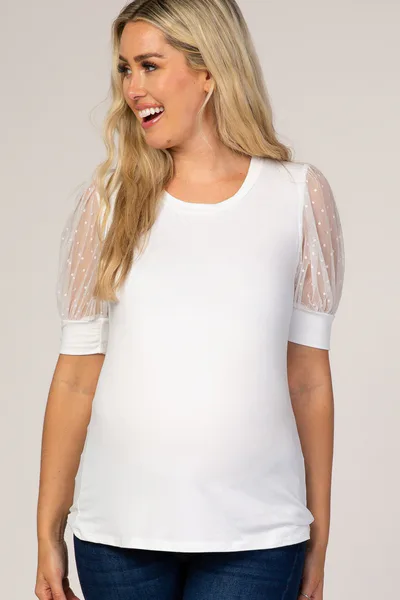 PinkBlush White Mesh Sleeve Maternity Top