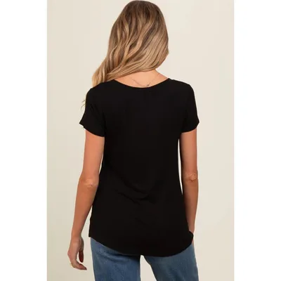 Target PinkBlush Black Basic V-Neck Short Sleeve Maternity Top Black Large