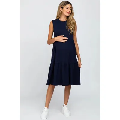 Target Pinkblush Navy Ribbed Sleeveless Maternity Midi Dress Large