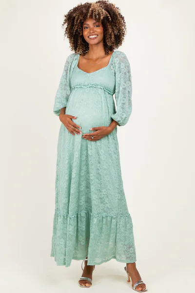 PinkBlush Mint Lace Long Sleeve Maternity Maxi Dress