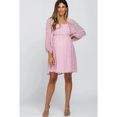 Target Pinkblush Pink Textured Dot Smocked Square Neck Chiffon Maternity Dress Medium