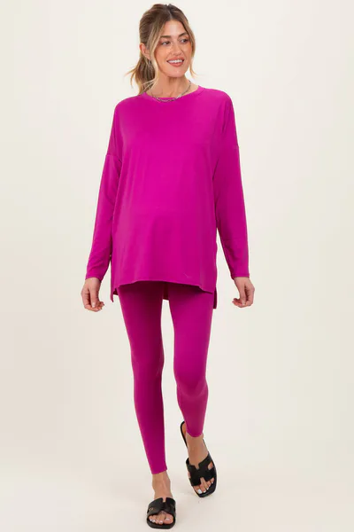 PinkBlush Magenta Brushed Knit Oversized Top and Legging Maternity Set