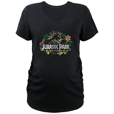 Kohl's Maternity Jurassic Park Tropical Flowers Logo V-Neck Graphic Tee