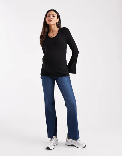 ASOS Mamalicious Maternity flared jeans with soft over the bump band in dark medium-blue wash