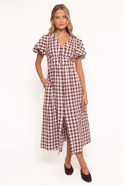 Petal & Pup Robinson Maxi Dress - Brown Gingham