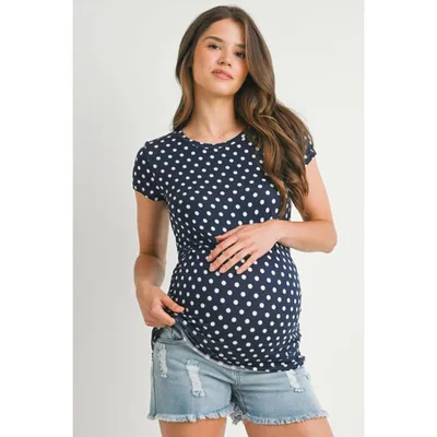 Target Hello Miz Women's Polka Dot Short Sleeve Crewneck Maternity Top - Navy Ivory - Large
