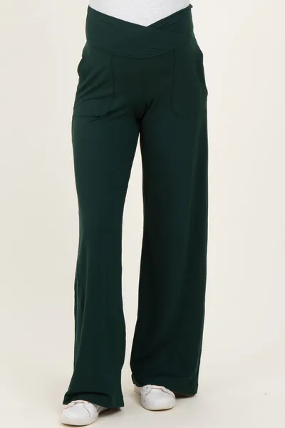 PinkBlush Forest Green Crossover Waist Active Wide Leg Maternity Pant