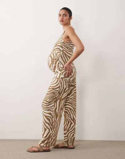 ASOS Vero Moda Maternity wide leg textured jersey pants in birch abstract print - part of a set