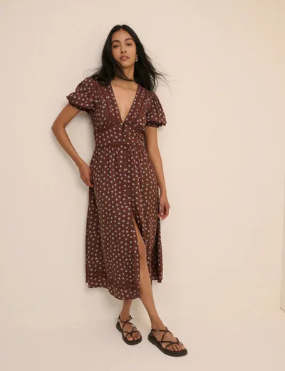 For The Creators Frances Midi Brown Polka Dot Dress