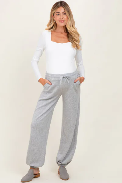 PinkBlush Heather Grey Scuba Drawstring Waist Relaxed Maternity Jogger Sweatpants