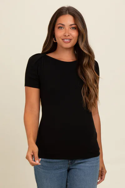 PinkBlush Black Puff Sleeve Maternity Top