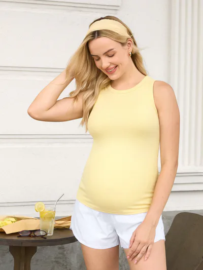 Momanda Cotton Rib Crew Neck Maternity Tank Top