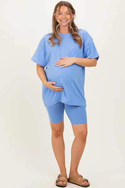 PinkBlush Periwinkle Biker Shorts Maternity Set