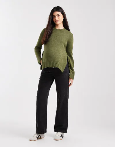 ASOS Mamalicious Maternity under the bump adjustable waist wide leg jeans in black wash