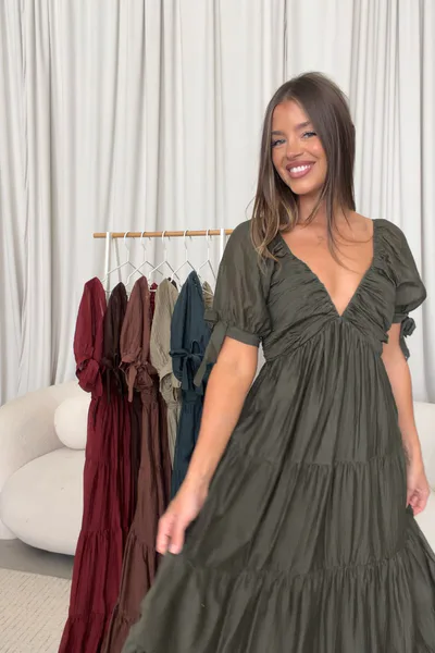 Worth Collective Grayson Maxi Dress in Dark Olive - Bump Friendly & Inclusive Sizing