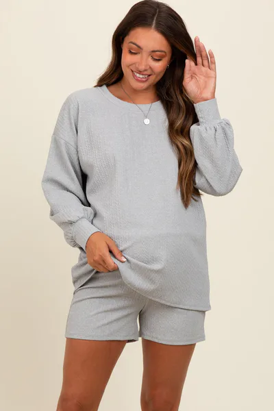 PinkBlush Heather Grey Long Sleeve Short Maternity Set