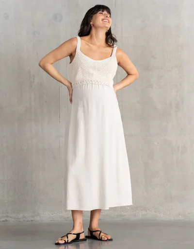 Special Addition Reign Midi-Length Maternity-To-Nursing Dress with Crochet-Look Top