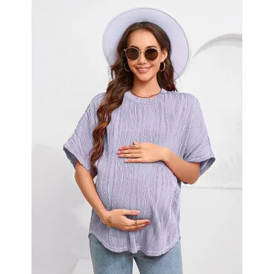 Target Coolmee Women's Maternity Shirts Casual Breathable Loose Textured Raglan Short Sleeve Shirt Crew Neck Spring Summer Pregnancy Tops 2XL Purple