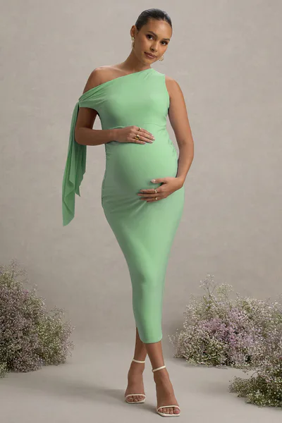 Club L London Katarine | Light Green Asymmetric Knot Maternity Midi Dress