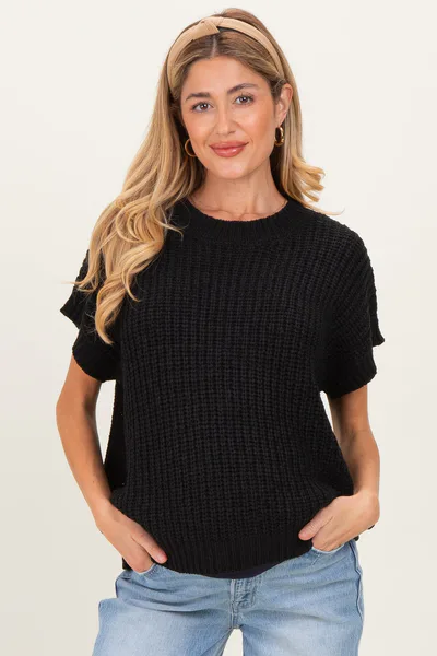 PinkBlush Black Short Sleeve Round Neck Maternity Sweater