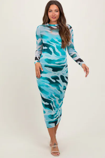 PinkBlush Blue Abstract Print Fitter Maternity Midi Dress