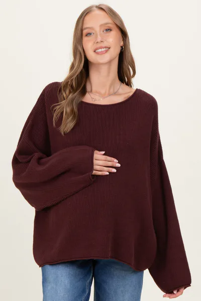 PinkBlush Burgundy Oversized Boatneck Maternity Sweater