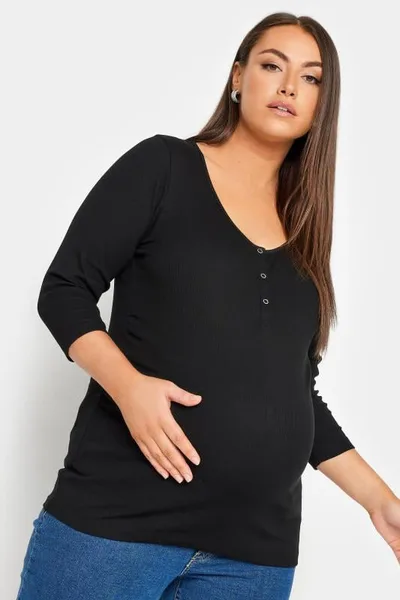 Yours Clothing BUMP IT UP MATERNITY Black Ribbed Popper Fastening Top