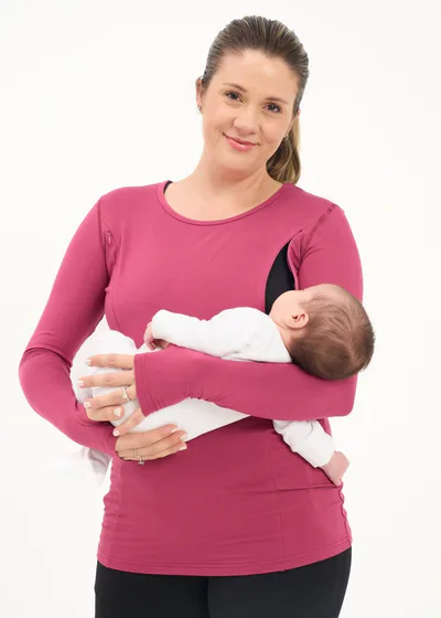For The Creators Bamboo Maternity & Breastfeeding Long Sleeved Top - Cherry