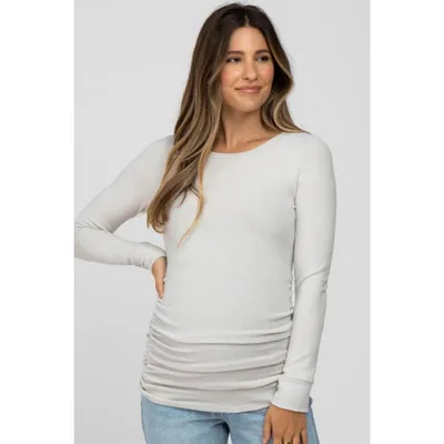 Target PinkBlush Cream Soft Knit Ruched Maternity Top Cream Medium