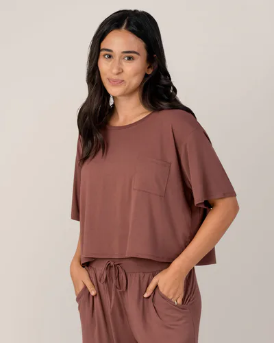 Kindred Bravely Aria Bamboo Casual Cropped Short Sleeve Top | Redwood