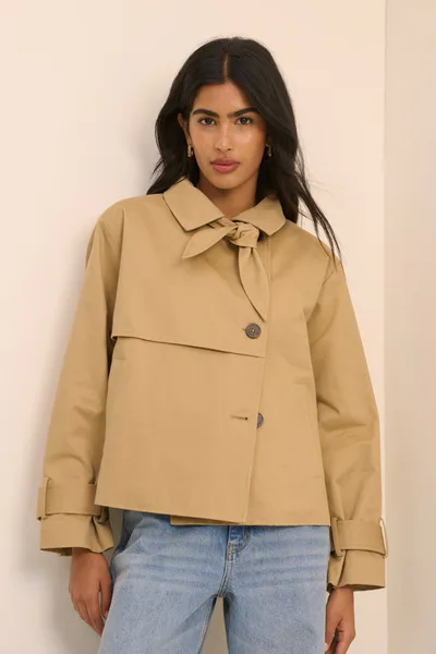 For The Creators Tie Neck Short Trench