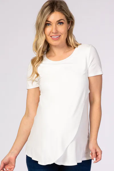 PinkBlush Ivory Layered Wrap Front Maternity Nursing Top