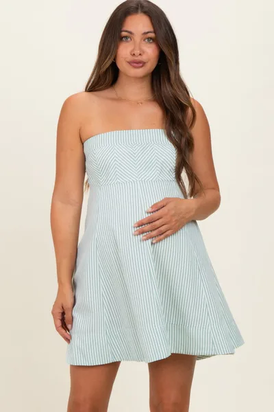 PinkBlush Sage Striped Strapless A-Line Maternity Dress