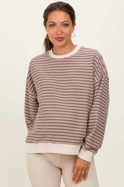PinkBlush Mocha Striped Knit Relaxed Fit Maternity Pullover