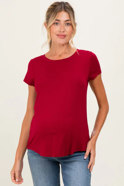 PinkBlush Burgundy Basic Short Sleeve Maternity Top
