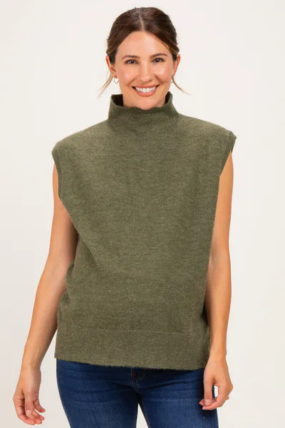 PinkBlush Olive Mock Neck Maternity Sweater Vest
