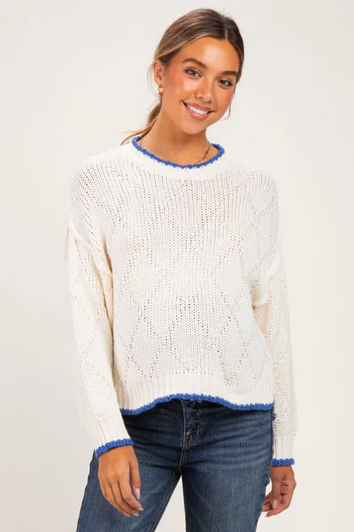 PinkBlush Cream Contrast Trim Pointelle Matenity Sweater