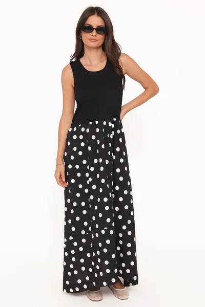 Petal & Pup Glenda Maxi Dress - Black Polka Dot
