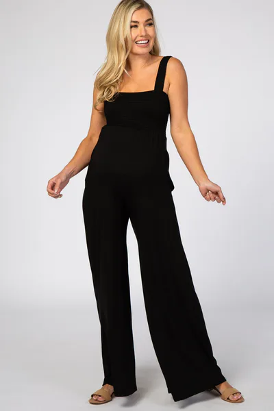 PinkBlush Black Sleeveless Wide Leg Maternity Jumpsuit