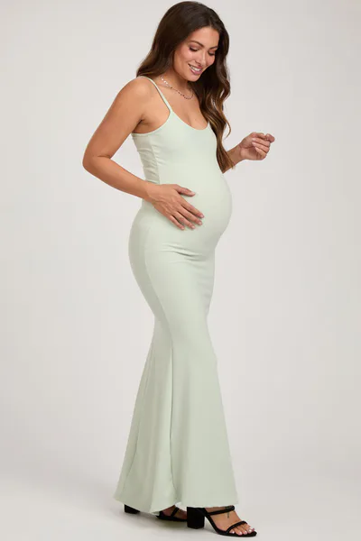 PinkBlush Mint Sleeveless Ribbed Maternity Maxi Dress