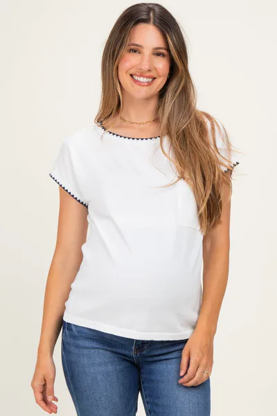 PinkBlush White Contrast Stitch Knit Maternity Top