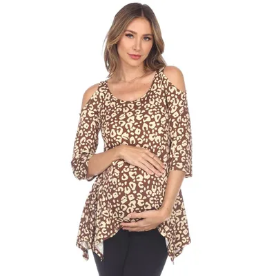 Target Maternity Leopard Cold Shoulder Tunic Top Brown X-Large -White Mark