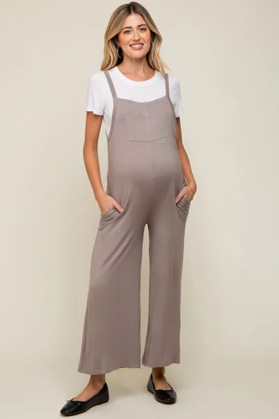 PinkBlush Taupe Sleeveless Pocketed Wide Leg Maternity Jumpsuit