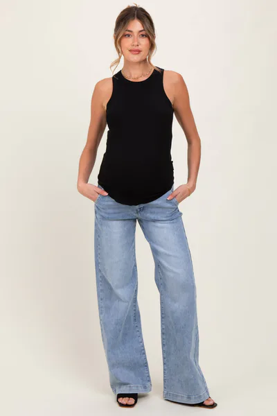 PinkBlush Light Blue Vintage Wash Wide Leg Maternity Jeans